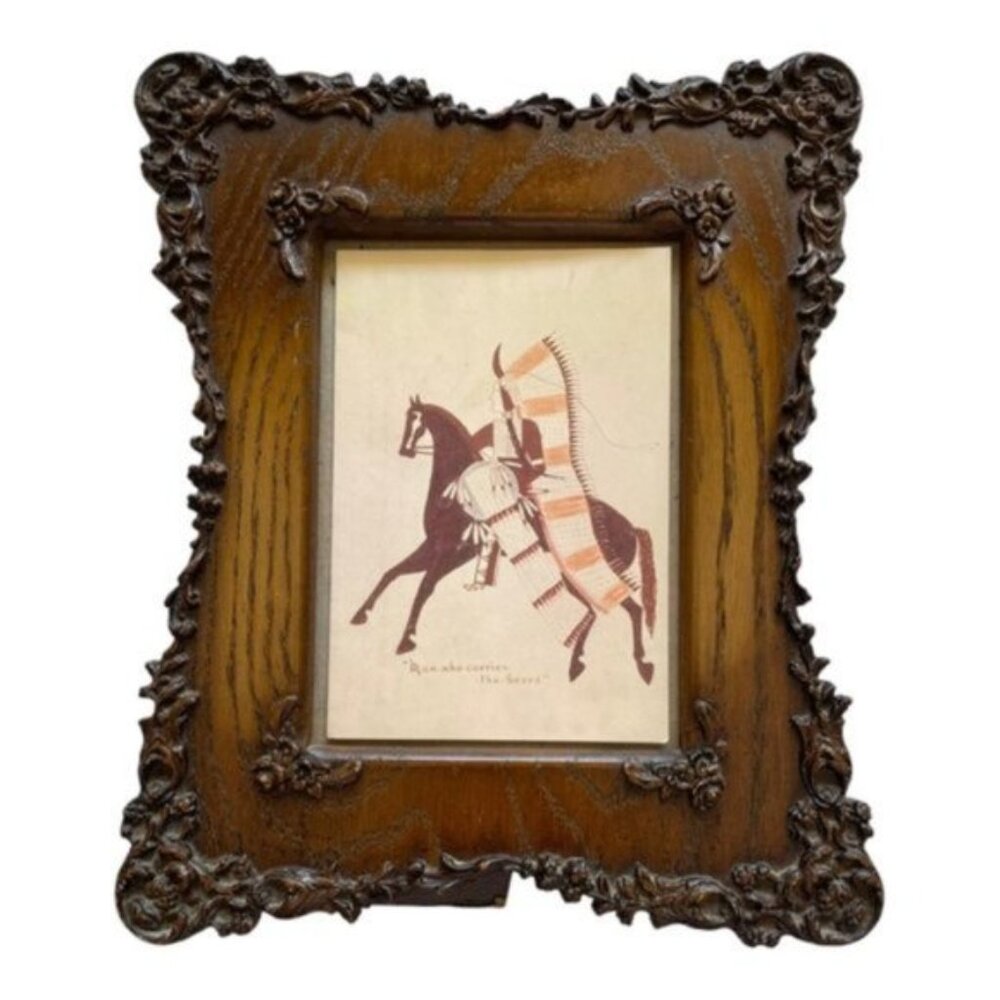 Vintage Ornate Faux Wood 5x7 Frame w/ Native American Postcard Art